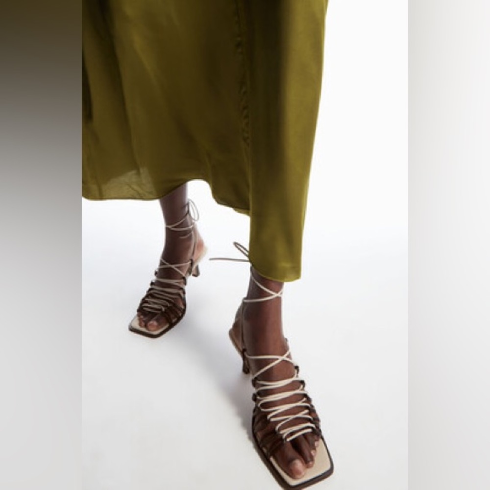 COS LACE-UP LEATHER HEELED SANDALS